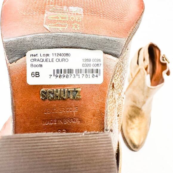 Schutz Cracked Gold Metallic Craquele Ouro Motorcycle Ankle Boots Size 6 NWT - Picture 3 of 8